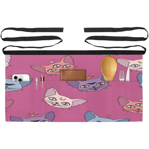 Tablier court de chef chat coloré lot de 3 demi-tablier de cuisine à 3 poches pour serveur bistrot