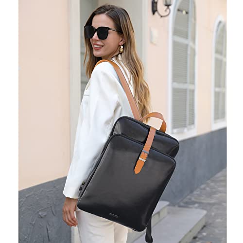 Image of CLUCI Leather Backpack for Women, 15.6 inch Laptop Bag, Large Genuine Work Backpack Travel Back