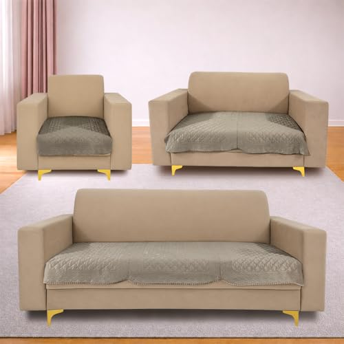 Image of Homerz Premium Petal Charm Sofa Cover | Embossed Floral Pattern | Soft Touch, Anti-Dust & Easy Wash Fabric Cloth, Washable and Durable (Beige, 6(3+2+1) Seater, Only Seat Cover)