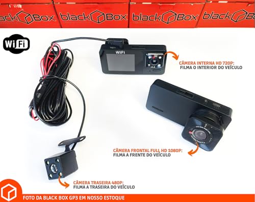 Black Box GP3 - Câmera Veicular, Wifi, Tripla (Frontal + Interna + Traseira), FULL HD, Visão Noturna