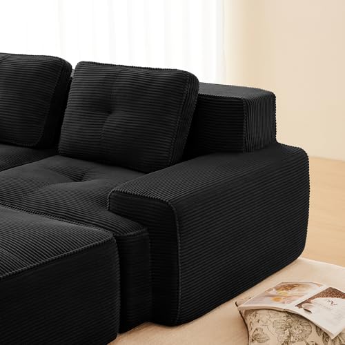 GYNGTLC Sofá modular Cloud Boneless modular esquinero de gran tamaño, modular, cómodo sofá de corduroy, sofá de 3 plazas, asiento bajo para salón, sin montaje, color negro