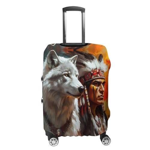 Wolf And Indians Travel Luggage Cover Suitcase Protector Baggage Covers for Men Women XL4