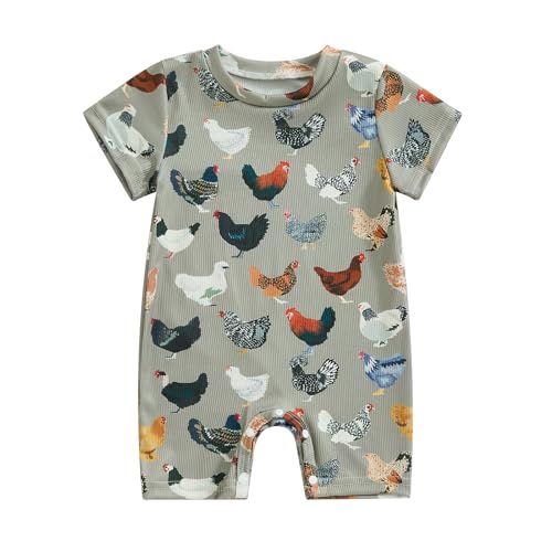 Image of Toddler Baby Boy Girls Farm Clothes Western Farm Animals Chicken/Cow Print Romper Newborn Jumpsuit Country Stuff