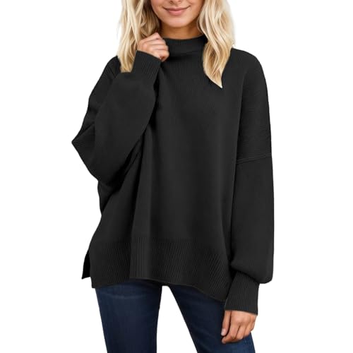 Image of Generisch Women Sweater Loose Knitted Collar Winter Fashion V Neck Sweater, black, M