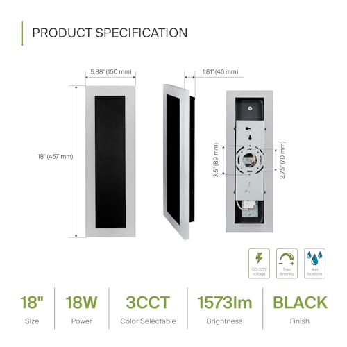 ASD LED 18" Long Wall Mount Light Fixture, Outdoor & Indoor Linear Sconce | 3CCT, Dimmable, Waterproof, Anti-Rust, ETL Listed | 18W 1570LM 3000-5000K 100-277V | Exterior Porch Lighting | Black, 2 Pack by ASD - Image 2