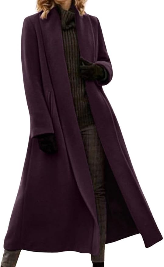 chouyatou Women's Elegant Shawl Collar Open Front Wool Coat Formal Work Mid Long Winter Pea Coat fashion product photo