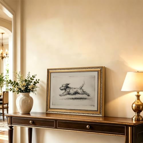 Gold Framed Vintage Running Dog Canvas Wall Art Prints 16x24in by XM&YD.ART - Used condition - Image 4