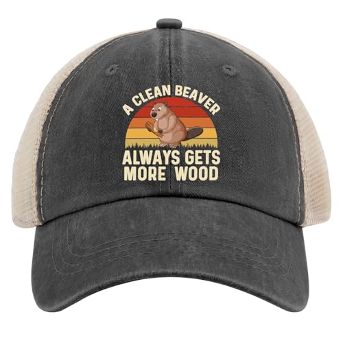FLALORI A Clean Beaver Always Gets More Wood Hat Trucker Hat for Men Funny Baseball Hats Funny Birthday Gifts for Men Black
