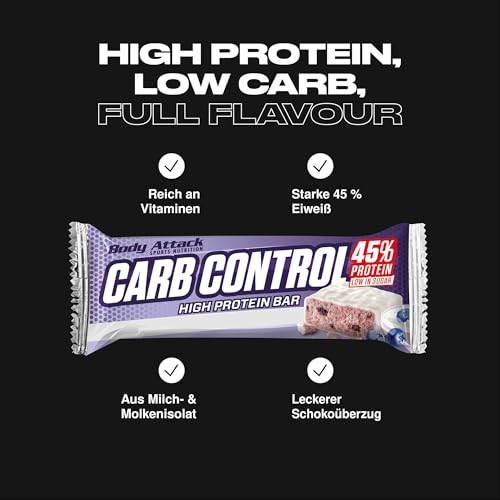 Body Attack Carb Control Crunchy Chocolate - 15 x 100 g Riegel - Fitness Protein Riegel mit mehr als 45% Eiweiß aus Milch- und Molkenisolat… – Ansicht 2