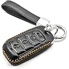 MECHCOS Compatible with Ram 1500 Smart 4 Buttons Leather Keyless Entry Remote Control Key Fob Cover Case Protector Accessories Black