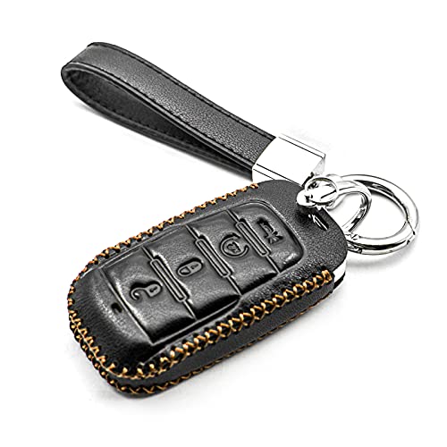 MECHCOS Compatible with 2022 2022 2019 Ram 1500 Smart 4 Buttons Leather Keyless Entry Remote Control Key Fob Cover Case Protector Accessories, Black