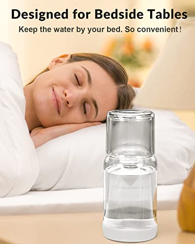 Bedside Water Carafe, Nightstand Carafe And Glass Set, Night Water Carafe With Tumbler Cup, Clear Glass Mouthwash Dispenser For Bathroom, With Silicone Coaster, Heat And Cold Resistant, 18 Oz #TOP3