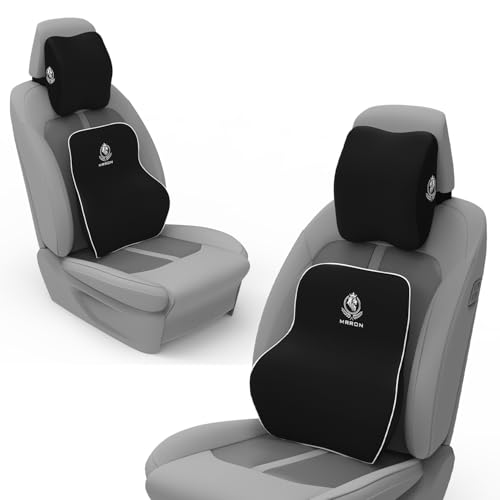 Image of MRRON Series Memory Foam Neck Rest & Extra Lumbar, Relief Pillow, 100% Soft Memory Foam Pillow, Adjustable Strap, Cervical Support for Car Seat. (Black, Long Back)