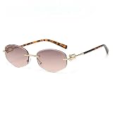 Occhiali da Sole da Donna Occhiali da Sole Ovali in Metallo Senza Montatura, Stile retrò, Unisex, con Protezione Uv400, Design Vintage Ed Elegante.-C5-con Scatola