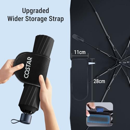 Image of [Upgrade] COSTAR Windshield Sun Shade Umbrella - [Dot-Patterned Silver Reflective Shield] | Anti-Crease, Blocks Heat & UV | Fiberglass Umbrella Ribs | Fits 85% India Cars, Medium (145x85cm)