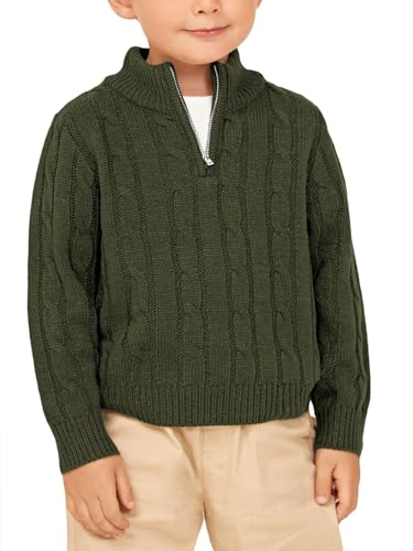 Zhaovi's Toddler Boys Girls Sweater Twisted Knit Cable 1/4 Zip Sweaters Outfit Baby Winter Long Sleeve Warm Soft Outwear Army Green