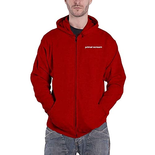 Rock Off Primal Scream Hoodie Screamadelica Band Logo Official Mens Red Zipped L