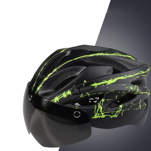 Casco de bicicleta magnético POPETPOP ajustable L 58-61 cm negro y verde con gafas integradas 7