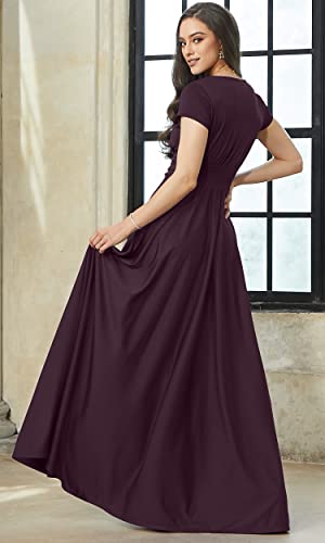 KOH KOH Women’s Long Cap Short Sleeve Flowy Cocktail Semi Formal Prom Gala Black Tie Bridesmaid Wedding Guest Work Dressy Tall Gown Gowns Maxi Dress Dresses, Sangria Wine L 12-14
