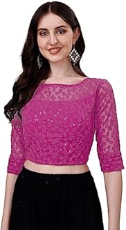 Pujia Mills Womens Readymade Fancy Sifli Work Half Sleeve Saree Blouse.
