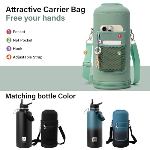 Insulated Water Bottle | Thickened Stainless Steel for Gym and Hiking with Straw, Carrier Bag, Handle Strap | BPA-Free 87 oz