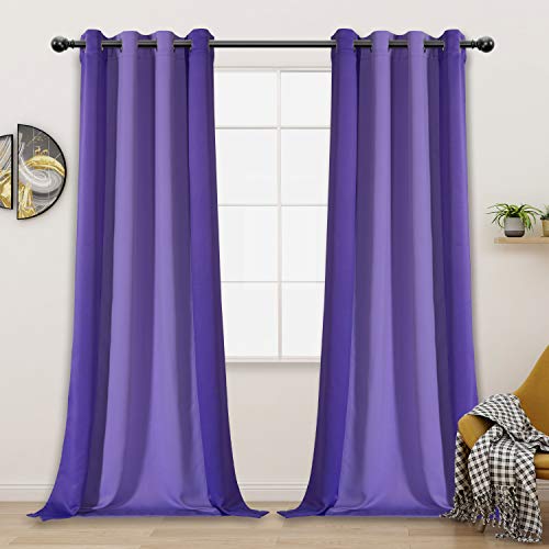LORDTEX Color Block Blackout Curtains for Bedroom - Insulated Thermal Drapes, Sun Light Blocking & Noise Reducing Grommet Window Panels for Living Room, Set of 2 Panels, 50 x 95 Inch, Purple/Lilac