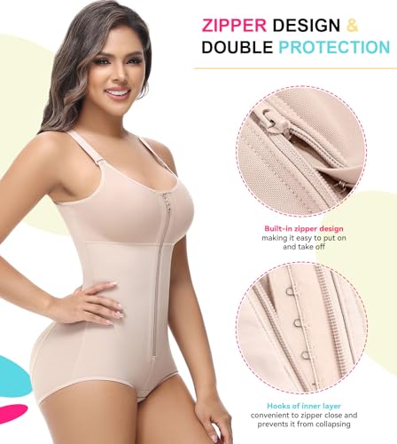 Image of SHAPSHE Fajas Colombianas Moldeadoras Body Shaper Post Surgery Compression Garment Shapewear Tummy Control with Zipper