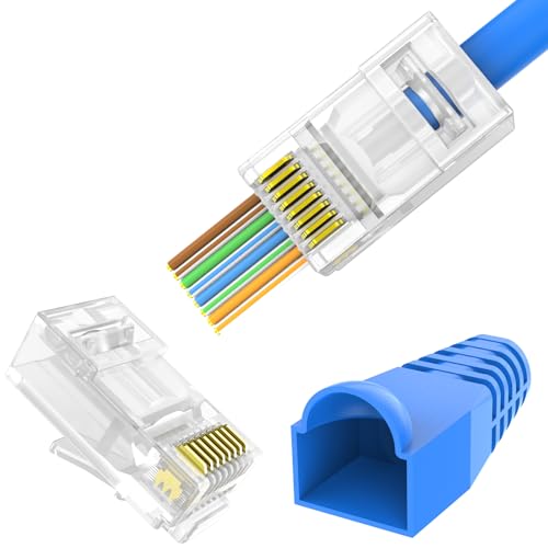 Solsop RJ45 Connector Pass Through Cat6 50-Pack Plugs & 50-Pack Boots
