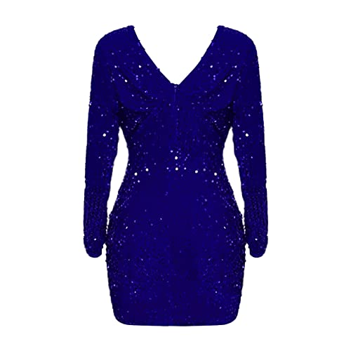 Vestidos de coquetel femininos de lantejoulas para festa noturna formal para mãe da noiva, Azul, GG