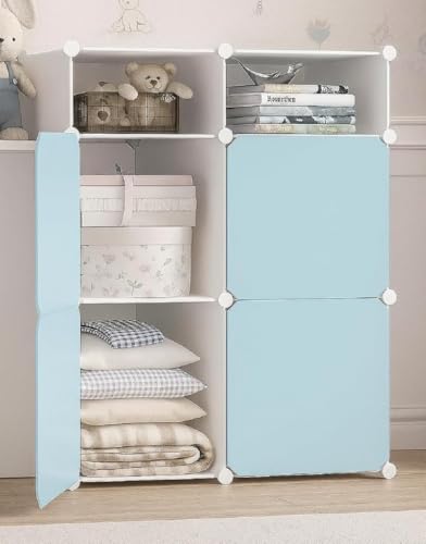 Image of 8-Door Kids Plastic Wardrobe for Clothes | Baby Almirah Plastic Cupboard for Storage | Collapsible Foldable Kids Cupboard Organizer with Shelves for Toys & Clothing (Skublue, 4+2 Cube)