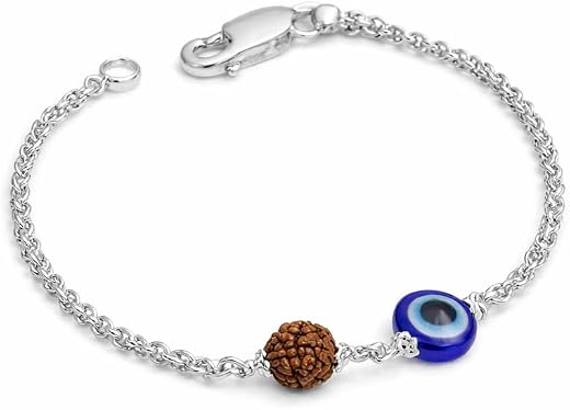 MicaGlam 925 Hallmarked Handmade Dual Wire Silver Rudraksha Rakhi for Men &amp; Women with Extension Chain | Bracelet for Brot...