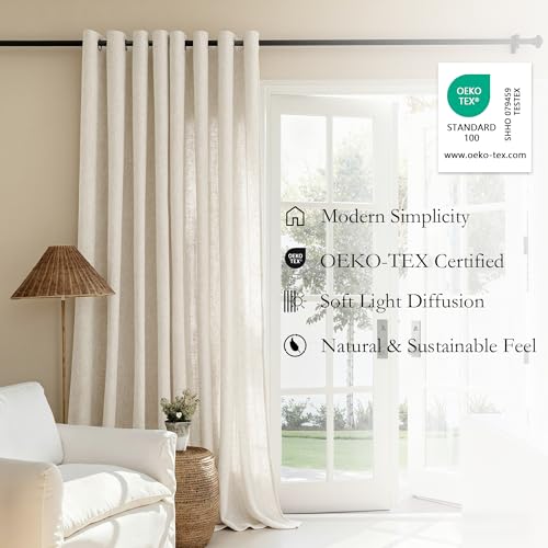 Vorhänge Gardinen Leinen mit Ösen Beige Natur-für Wohnzimmer Modern Vorhang 245 cm Gardine Schlafzimmer Vorhangschals Halbtransparent Lichtdurchlaessig Plain Natural Boho Landhaus Dekoschal 2er set(2)