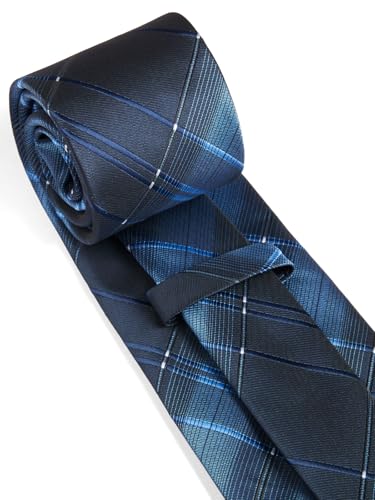 Image of HISDERN Ties for Men Stripe Plaid Tie Classic Necktie Pocket Square Cufflinks Set for Formal Wedding Business Party