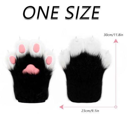 hbbhml Kunstpelz Plüsch pelzige Katze Kralle Handschuhe Fursuit Tier Fuchs Pfoten Fäustlinge Halloween Kostüm Zubehör für Erwachsene