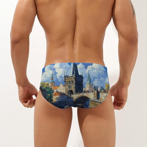 Charles Bridge in Prague Czechrepublic (4) Mens Swim Briefs Quick Dry Swim Trunk Bikini Underwear Swimsuit2