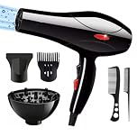 Blendra Hair Dryer,2200W Ionic Hairdryer with Diffuser for Curly Hair, 2 Speed 3 Heat Setting,Fast Drying Blow Dryer for Women Men, Nozzle, Combs