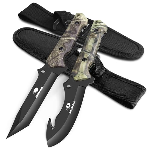 Mossy Oak Fixed Blade Hunting Knife Set - 2 Piece, Full Tang Handle Straight Edge and Gut Hook...