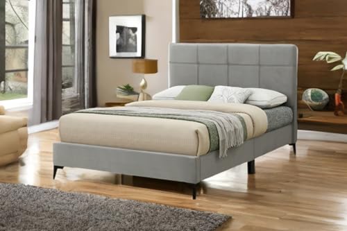 Image of Sareer Furniture Jenson Bed, Bed in a Box, Contemporary Light Grey Upholstered Velvet Bed Frame with Headboard, Wood Slat Support, 4ft6 Double (Double)