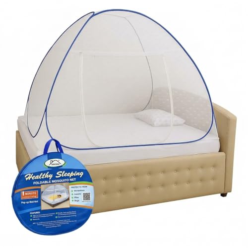 Image of Healthy Sleeping Foldable Portable plyester pop up Mosquito Net for Single Bed, Strong & Durable Mosquito Net for 6 X 4 ft Size Bed (Embroidery Badam Pink)