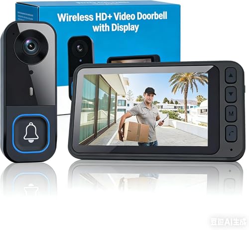 Sonnette Sans Fil Extérieure Étanche IP65 Visiophone avec Caméra 1080P Écran IPS 4.5 Pouces Interphone Sans Fil 120M Angle de Vision 170° Portier Vidéo...