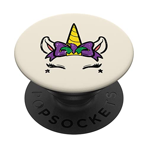 Mardi Gras Unicorn Head Cute Outfit Ragazze Bambini Bambini PopSockets PopGrip Intercambiabile