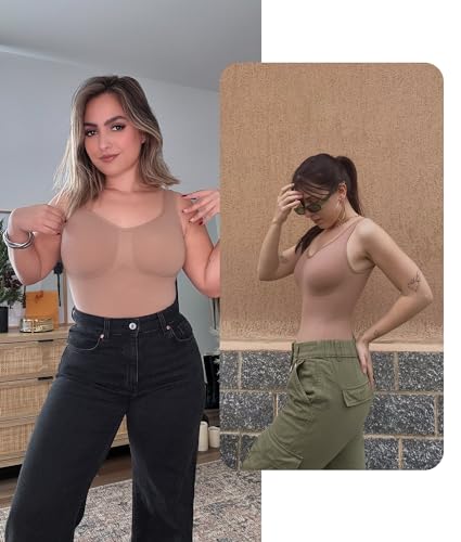 Image of SHAPERX Women's Shaping Mid-Thigh Bodysuit Tummy Control Shapewear Seamless Full Body Shaper