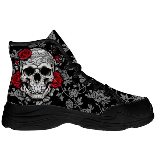 Skull Shoes for Women Flower High Top Canvas Sneakers Gifts for Her Him4