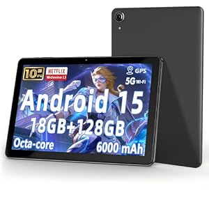10 inch tablet, Android 15 tablets met 18 GB RAM + 128 GB ROM (uitbreidbaar tot 1 TB), Octa Core 1280 * 800 IPS HD-scherm, 6000 mAh-batterij, dubbele 5 MP + 8 MP-camera, 5G/2,4G wifi