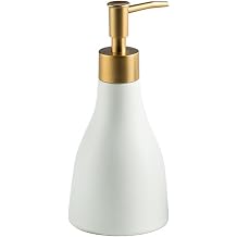 Soap Dispenser Matte Ceramic Soap Dispenser, Hand Soap Dispenser Bathroom, 280ml Porcelain Soap Dispenser with Matte Gold Pump, Dish Soap Dispenser for Kitchen, BathroomWhite
