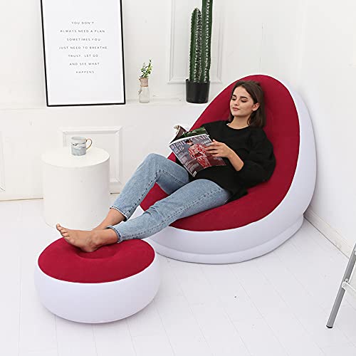 Unhg Inflatable Deck Chair With Household Air Pump, Lounger Sofa For Indoor Living Room Bedroom, Outdoor Travel Camping Picnic (White And Red) #TOP1