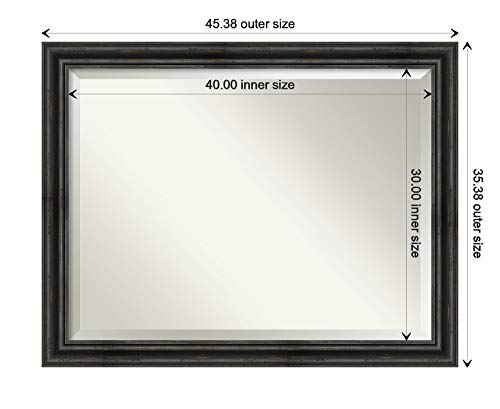 Amanti Art Beveled Wood Bathroom Mirror (35.5 X 45.5 In.), Rustic Pine Black Frame - Wall Mirror Black, X-Large #TOP3