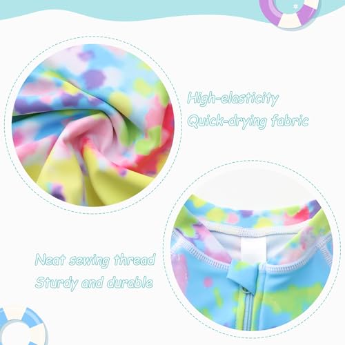 Image of Girls One Piece Rash Guard Swimsuits for Girl Short Sleeve Bathing Suits with Front Zipper Sun Protection Swimwear 3-16 Years