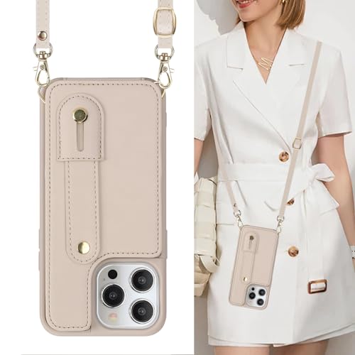 MRRSIWEI Capa tipo carteira transversal para iPhone 16 Pro Max, cordão de couro PU com bloqueio de R