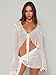 Women's 2 Pieces Outfits Mesh Perspective Suit Swimming Beach Long Sleeve Crop Top and Mini Skirt Set White